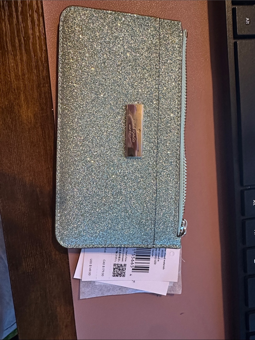 kate spade Silver Glitter Zip wallet